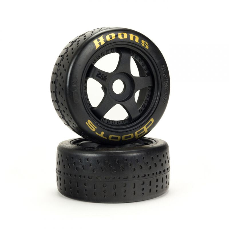 1/7 dBoots Hoons Front 100 Gold Pre-Mounted Belted Tires, 17mm Hex (2): ARA550071