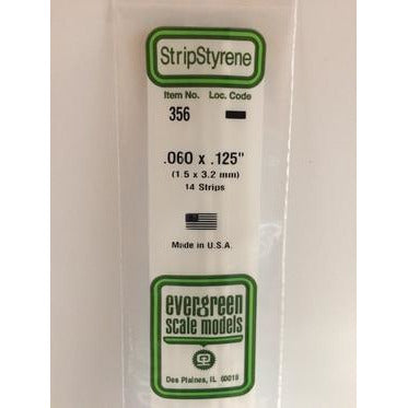 Evergreen #356 Styrene Strips: Dimensional 14 pack 0.060" (1.5mm) x 0.125" (3.2mm) x 24" (60cm)