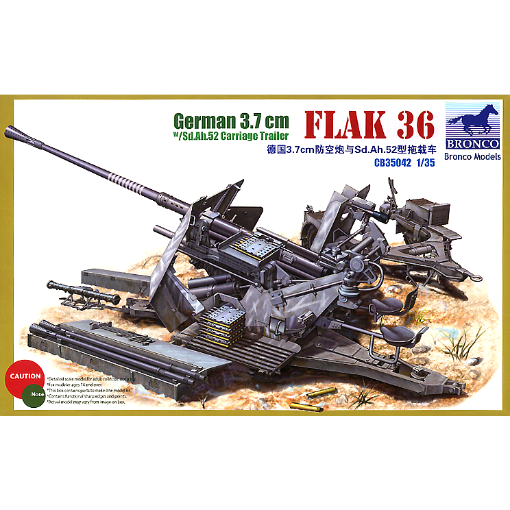 German 3.7CM Flak36 w/Sd.Ah.52 Carriage Trailer 1/35 by Bronco
