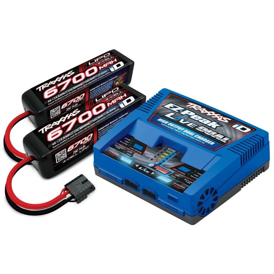 TRA2997 Traxxas EZ-Peak Live Dual 200W Multi-Chemistry Battery Charger (TRA2973) with 2 x 6700mAh 14.8V 4Cell 25C LiPo Battery (TRA2890X)