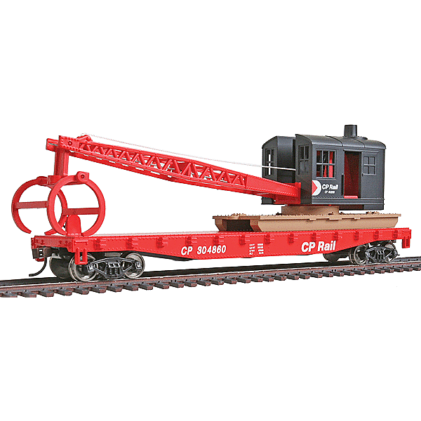Flatcar with Logging Crane - Ready to Run Canadian Pacific (red, black; Multimark Logo)