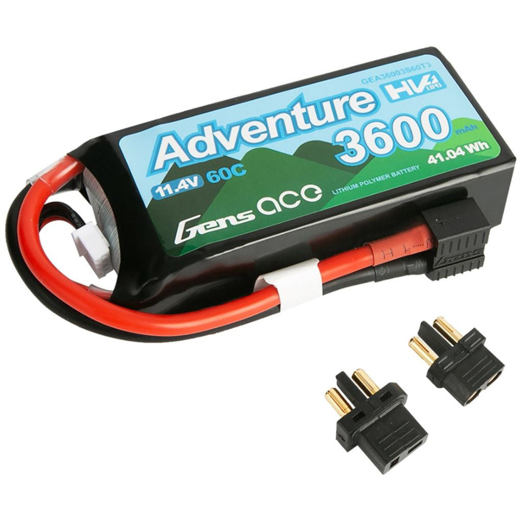 Gens Ace - 1143 - Adventure High Voltage 3600mAh 11.4V 60C LiPo Battery - Deans And XT60 Adapter 90x42x25mm