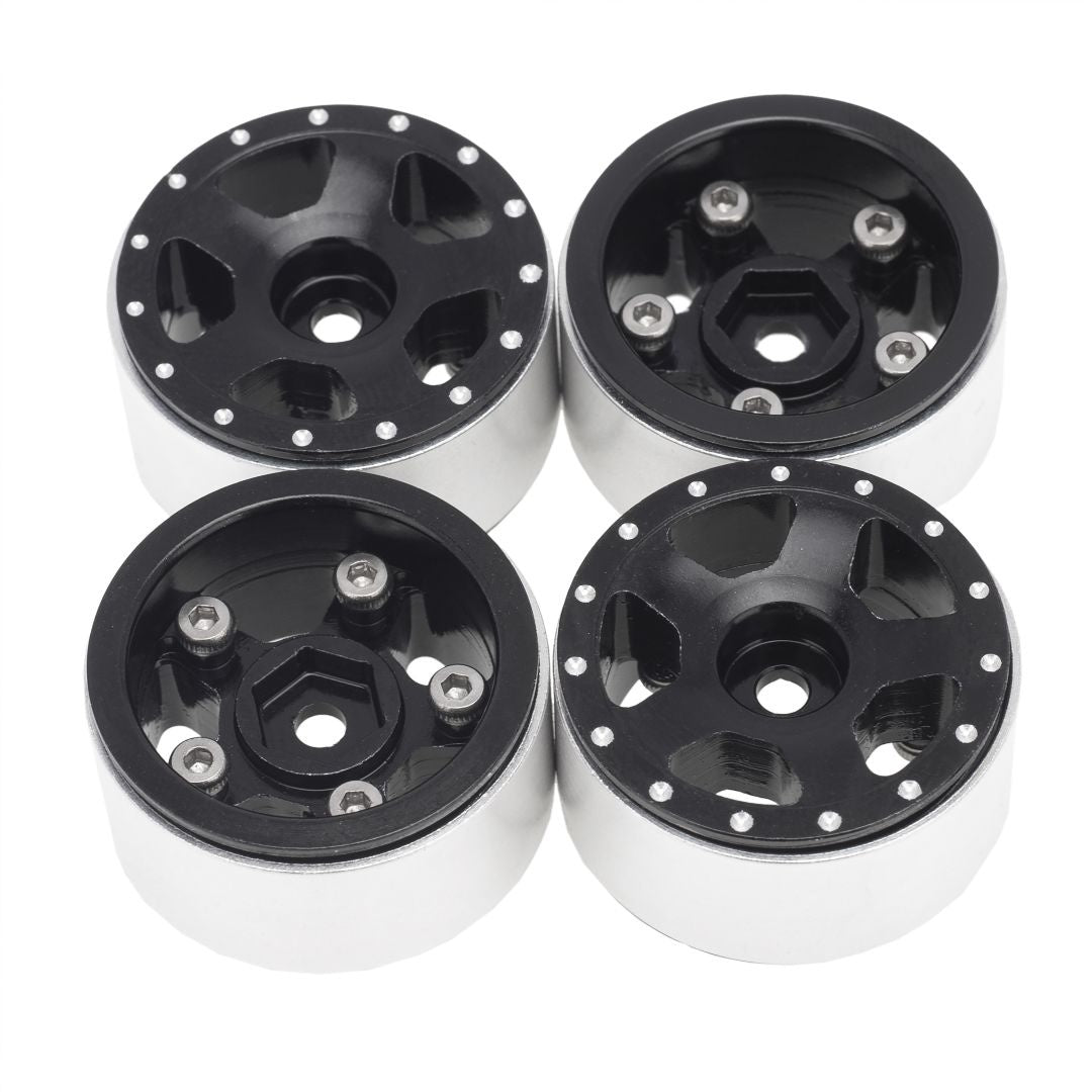 Wheels (4): 1.0" Beadlock Black CNC Aluminum - HDTSCX24-33B