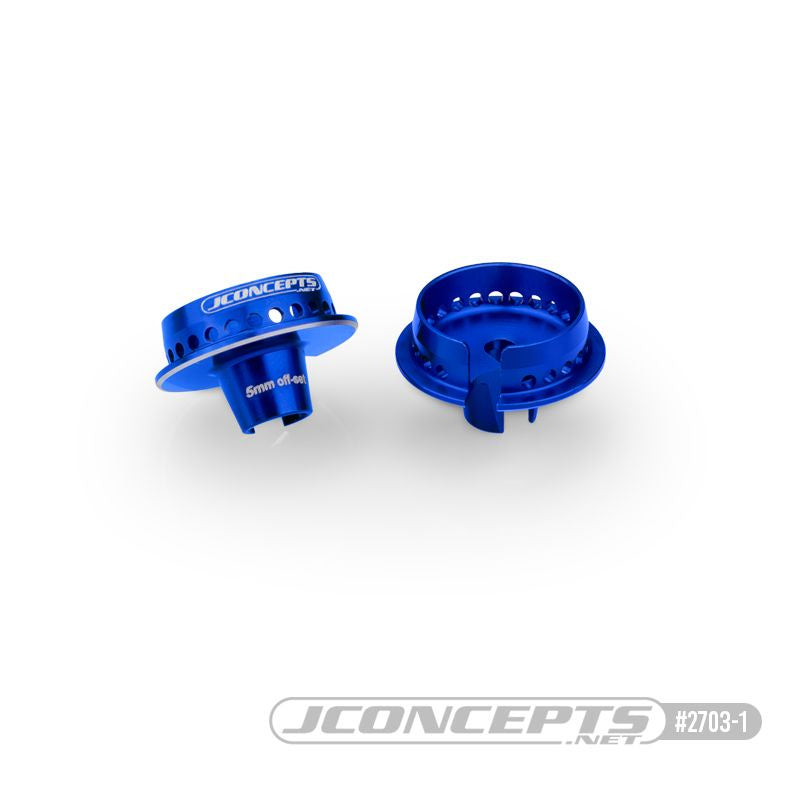 JConcepts Team Associated Fin Aluminum 13mm Shock Spring Cups (Blue) (5mm Offset) - JCO2703-1