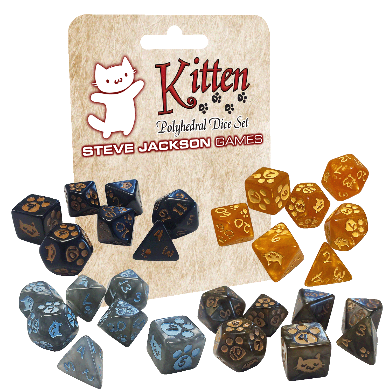 Kitten Dice Set - Assorted Colours