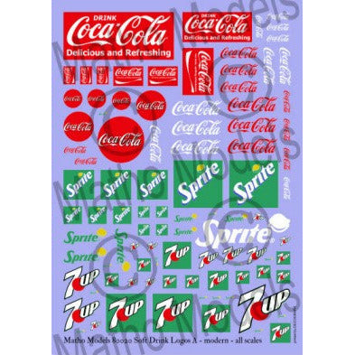 Multi-Scale Modern Soft Drink Logos Decal (Coca-Cola, Sprite, 7UP)