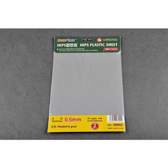 Master Tools 0.5mm HIPS plastic sheet (Styrene) 210mm x 300mm (2pc) #8002
