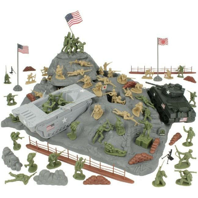 54mm Iwo Jima US Marines & Japanese Diorama Playset (Olive/Tan) (72pcs) (Boxed) (BMC Toys)