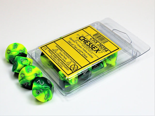Chessex Gemini 10D10 Green-Yellow/Silver CHX26254