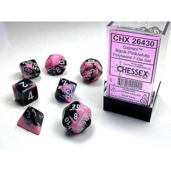 Chessex Gemini 7-Die Set Black-Pink/White CHX26430