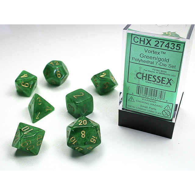 Chessex Vortex 7-Die Set Green/Gold CHX27435