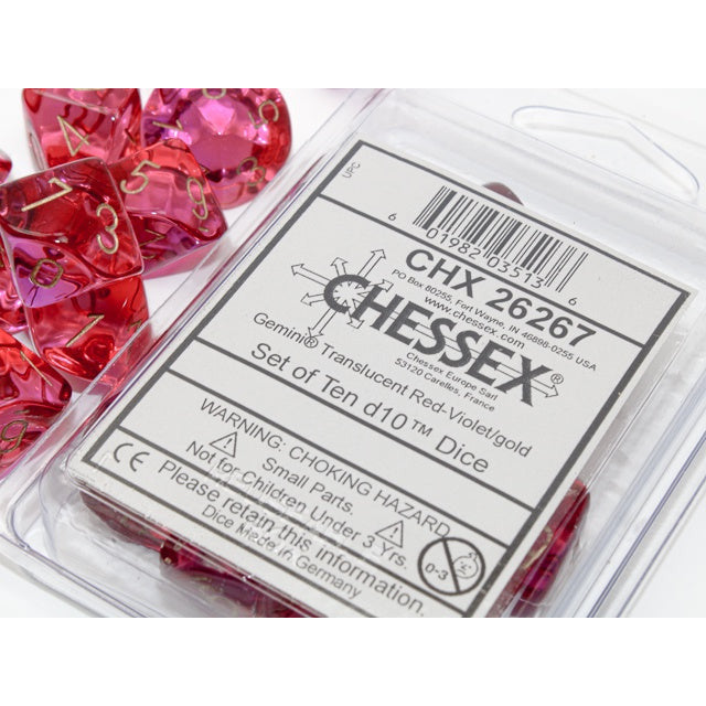 Chessex Gemini 10D10 Translucent Red- Violet/Gold CHX26267