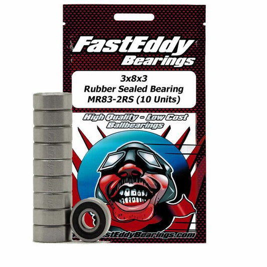 Fast Eddy Rubber Sealed Bearings (1): 3x8x3 TFE395 MR83-2RS