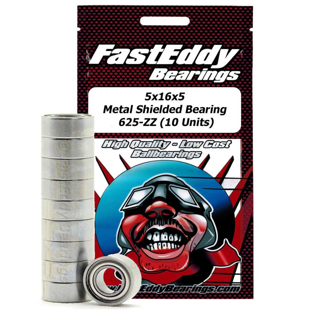 Fast Eddy Metal Shielded Bearings (10): 5x16x5 TFE4262 625-ZZ