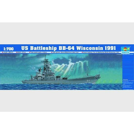 USS BB-64 Wisconson 1991 Battleship 1/700 Model Ship Kit #05706 by Trumpeter